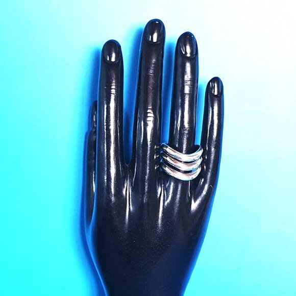 Rare Bold Vintage Sterling Silver Overlapping Waves Modernist Statement Ring - Picture 8 of 15